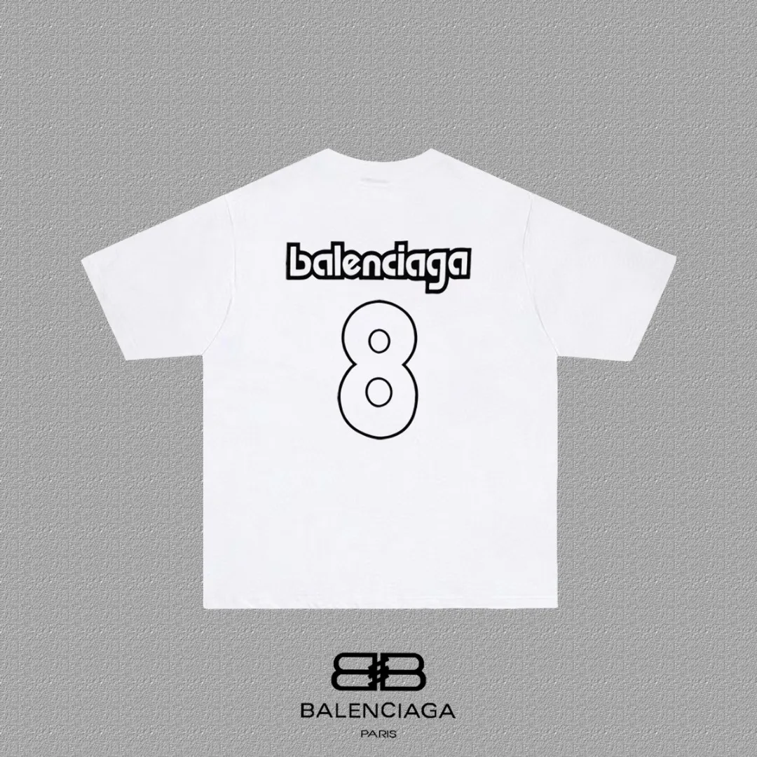 P80✨🔥 BALENCIAGA Paris lettering printed short-sleeved T-shirt, custom-woven and dyed 280g combed cotton heavyweight fabric, zero color difference in thread, perfect details, different from the current version on the market, welcome to compare, Same Style for men and women, must-sell in the picture above Color: White Black Size: 1 2 3 4